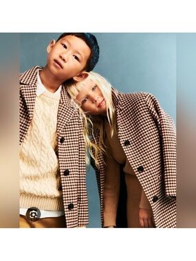 H&M Brown & Cream Houndstooth Kids Coat